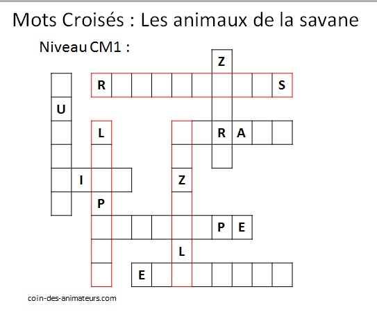 Mots Croisés Animaux De La Savane Cm1