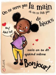 affiche geste barrière - ne pas se serrer la main ni de bisous