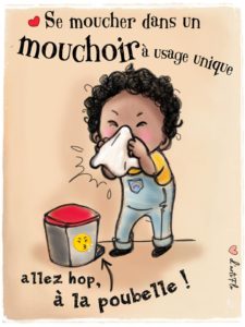 geste barrière - se moucher dans un mouchoir à usage unique
