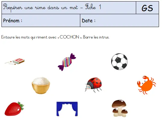 Repérer Une Rime Dans Un Mot Gs