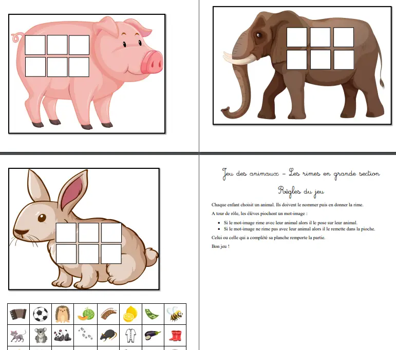 rimes gs jeu des animaux