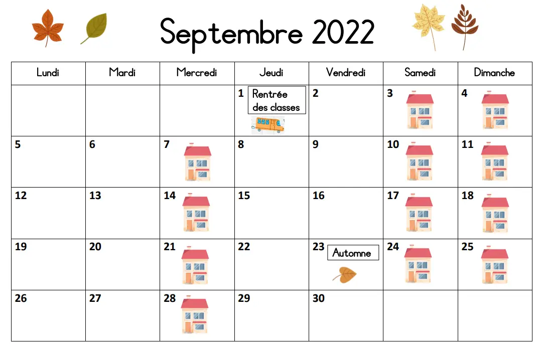 Calendrier scolaire 2022 2023