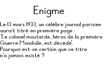 Le 13 Mars 1933 Un Célèbre Journal Parisien Énigme