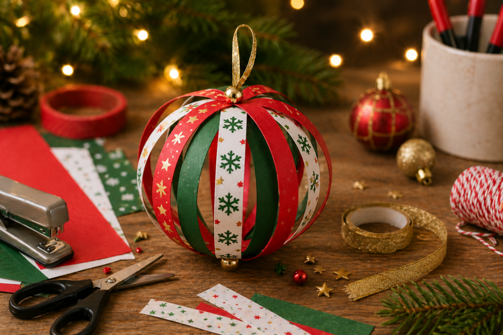 activité manuelle boule de Noël en papier