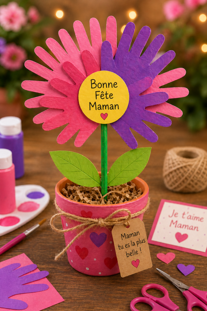 activité manuelle bouquet de fleurs en cœur fête des mères