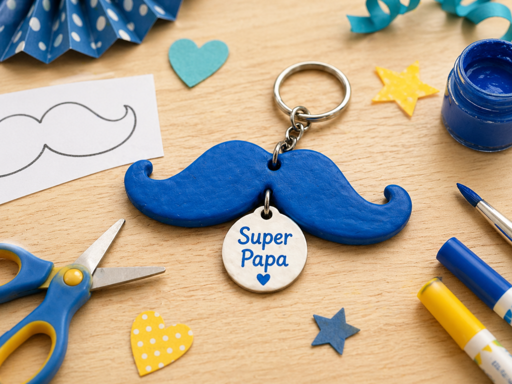 activité manuelle porte-clés moustache pour papa fête des pères