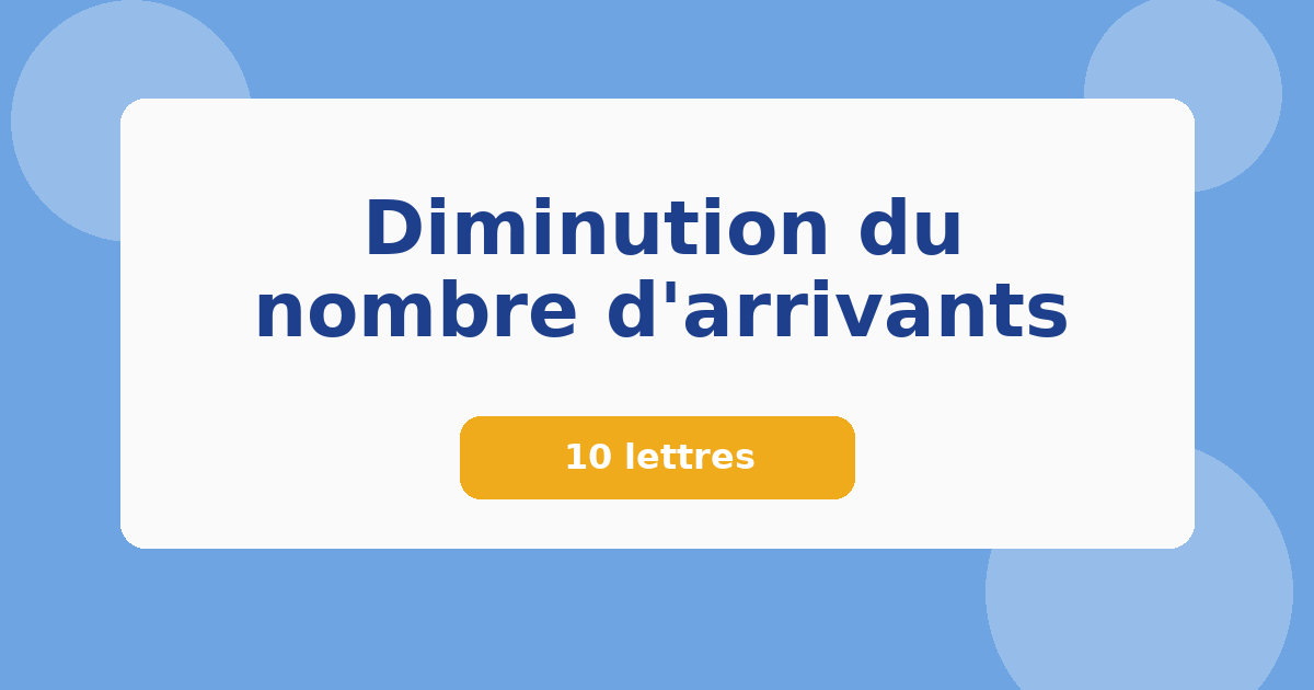 Diminution du nombre d'arrivants 10 lettres Mots croisés