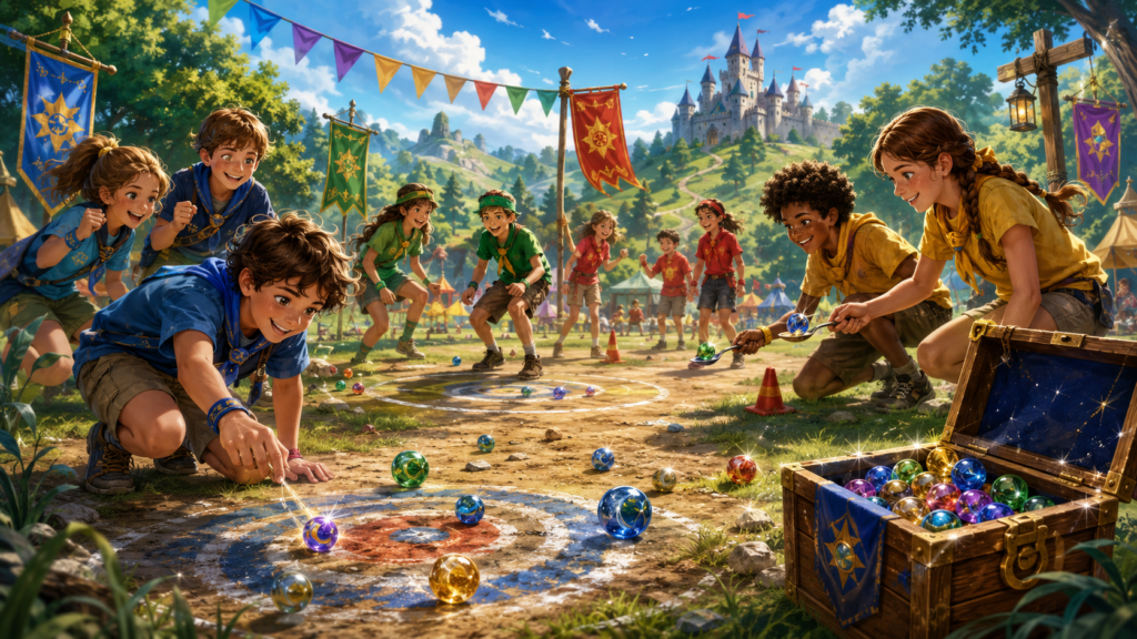 Grand jeu avec des billes pour enfants : La Guerre des Billes Magiques