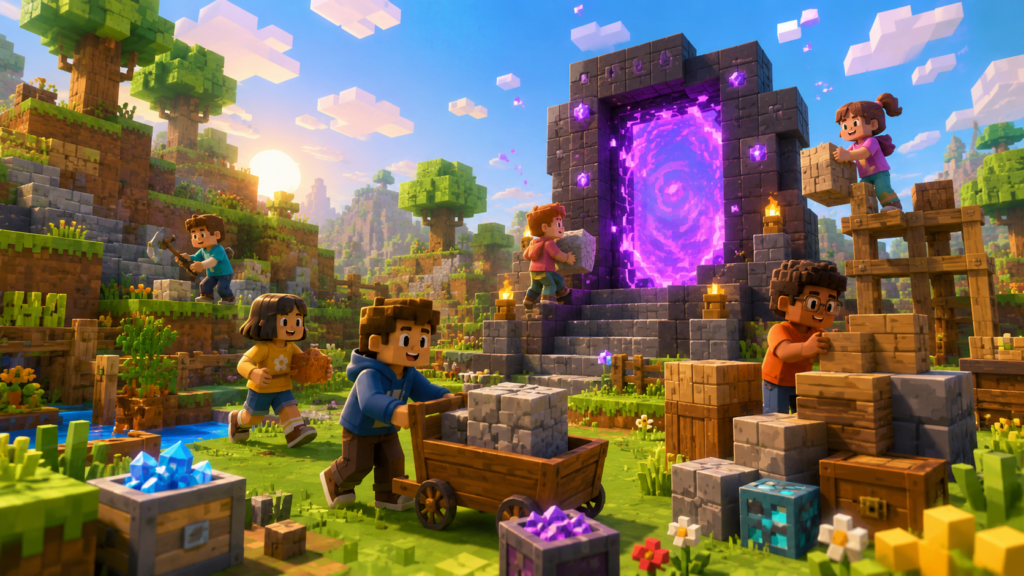 Grand jeu inspiré de Minecraft pour enfants : Les Bâtisseurs du Portail