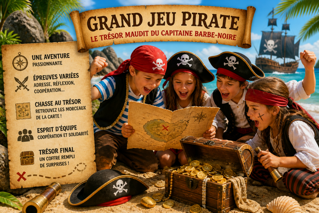 Grand jeu pirate pour centre de loisirs : le trésor maudit du Capitaine Barbe-Noire