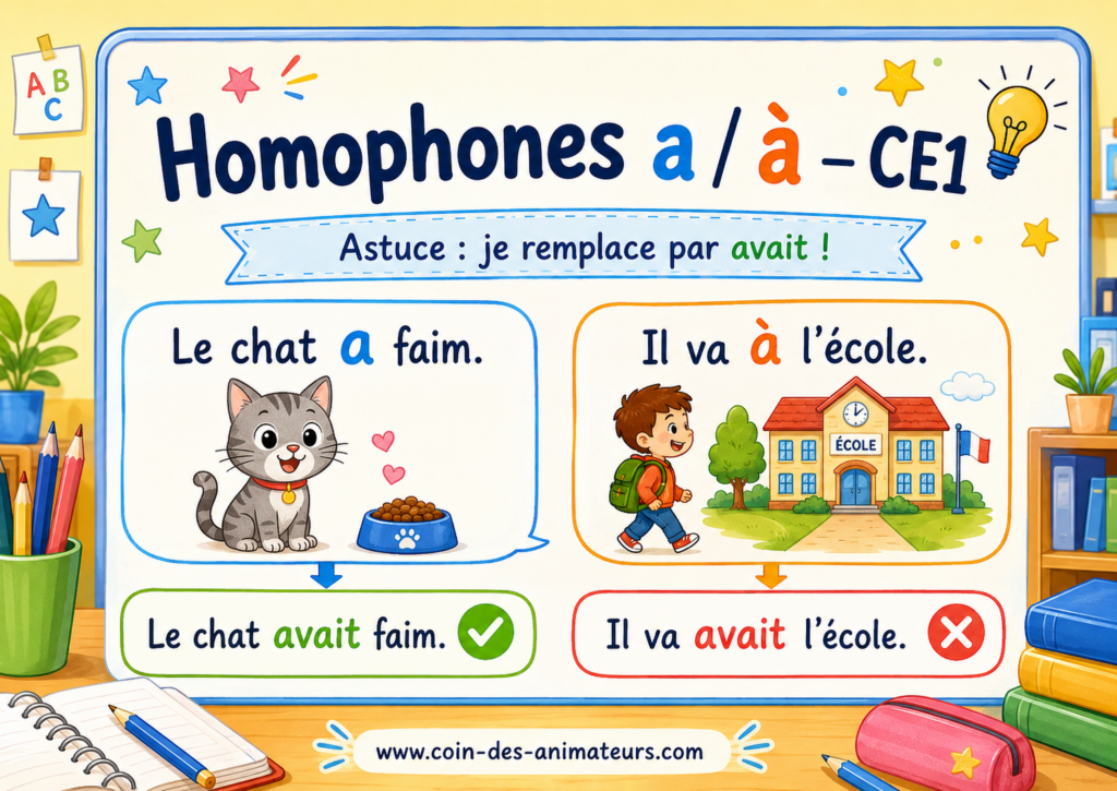 a ou à CE1 : exercices et carte mentale