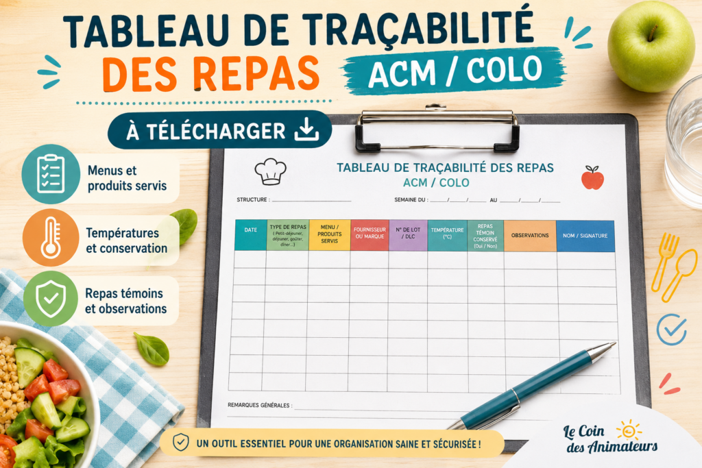 Tableau de traçabilité des repas ACM colo