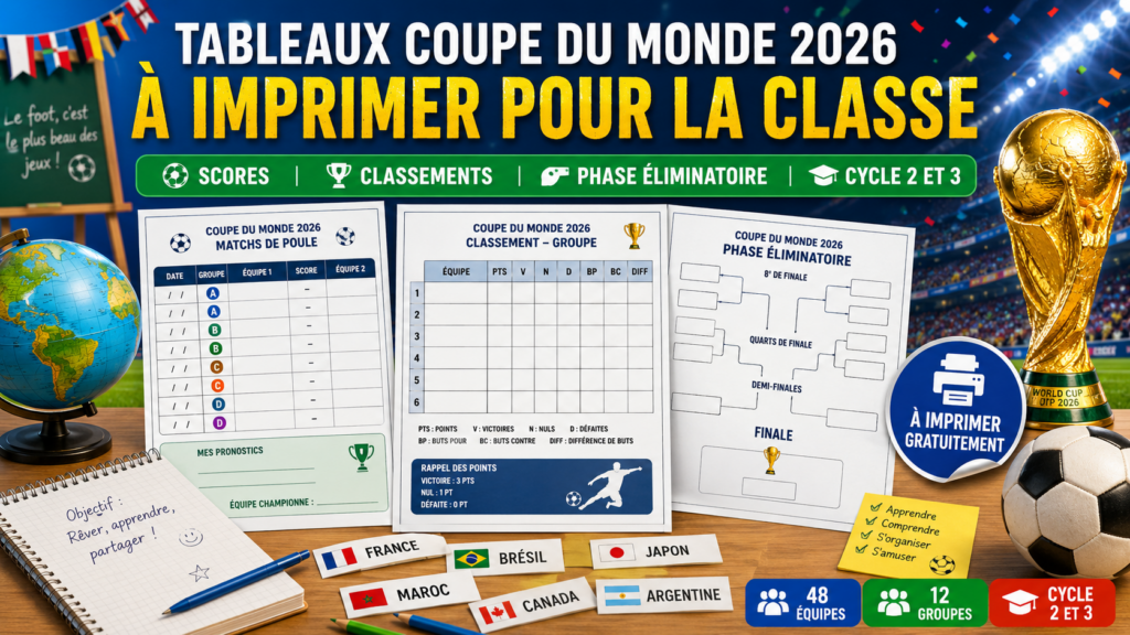 Tableau Coupe du monde 2026 à imprimer : scores et classements